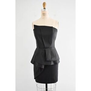 CACHé Dress Womens Sz 10 Black Strapless Peplum Mini Vintage Cocktail‎ 90's 80's